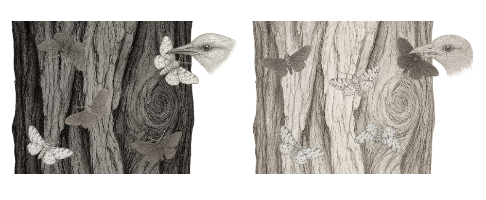 Picture of peppered moth camouflage in natural selection - OCR A Level Biology revision
