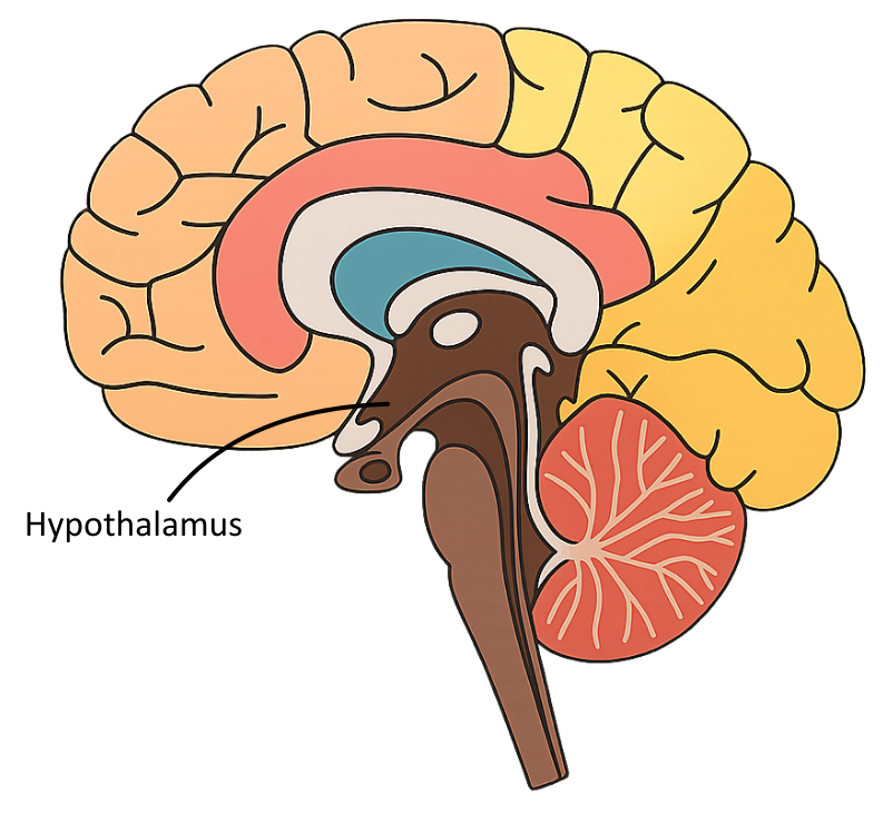 Hypothalamus position diagram OCR A Level Biology