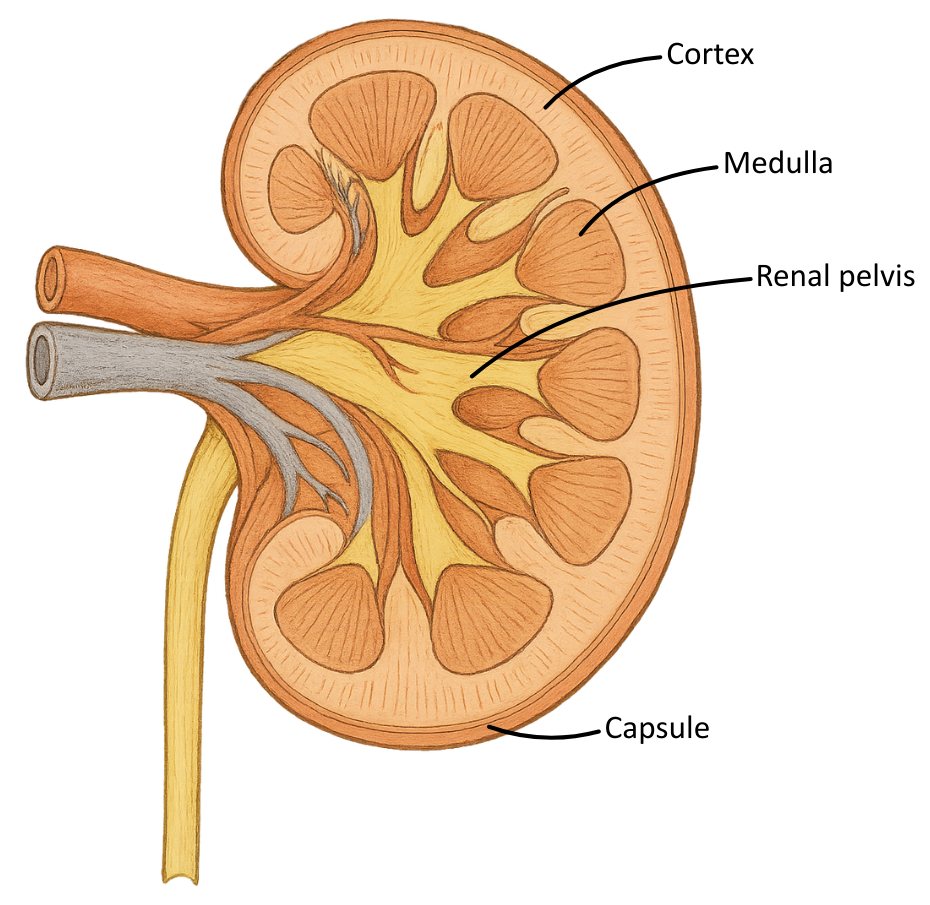 Kidney Cross-section Tissues Labelled OCR A Level Biology