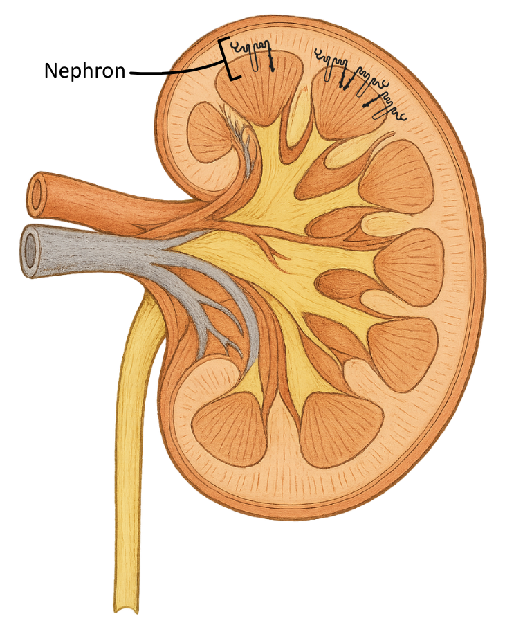 Nephron position on kidney diagram OCR A Level Biology